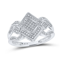  10k White Gold Womens Round Diamond Offset Square Ring 1/5 Cttw
