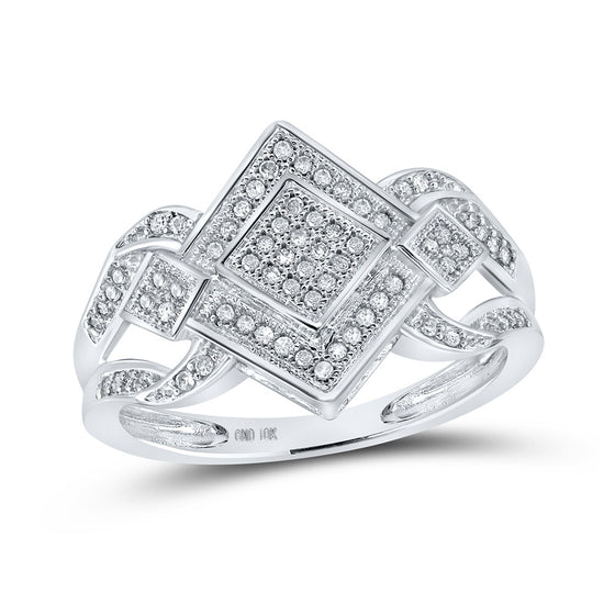 10k White Gold Womens Round Diamond Offset Square Ring 1/5 Cttw