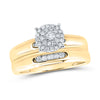 10k Yellow Gold His Hers Round Diamond Halo Matching Wedding Set 1/3 Cttw