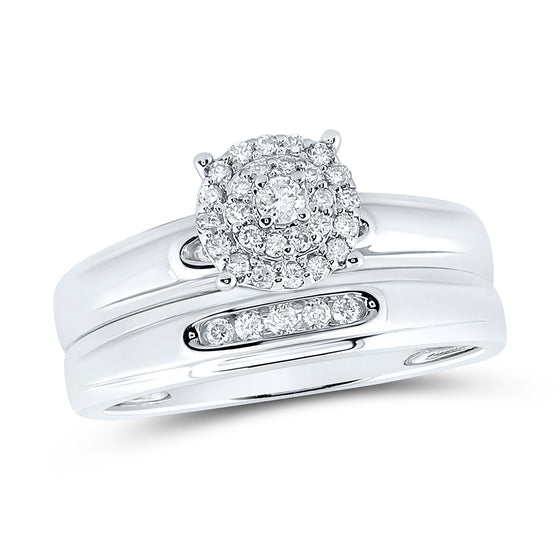 10k White Gold His Hers Round Diamond Halo Matching Wedding Set 1/3 Cttw