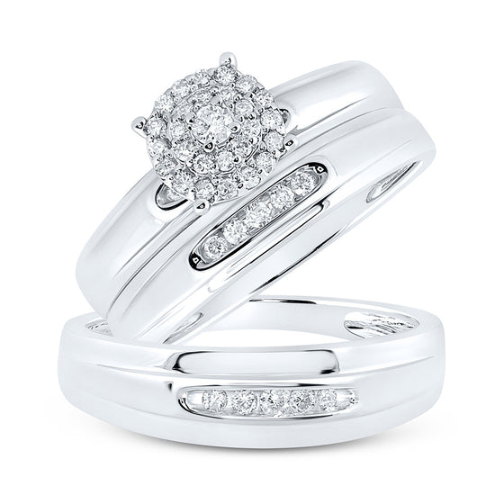 10k White Gold His Hers Round Diamond Halo Matching Wedding Set 1/3 Cttw