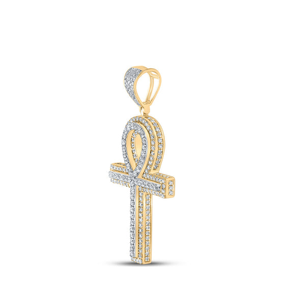 10k Two-tone Gold Mens Round Diamond Ankh Cross Charm Pendant 2 Cttw