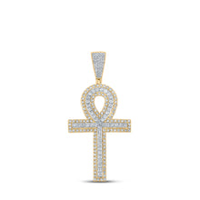  10k Two-tone Gold Mens Round Diamond Ankh Cross Charm Pendant 2 Cttw