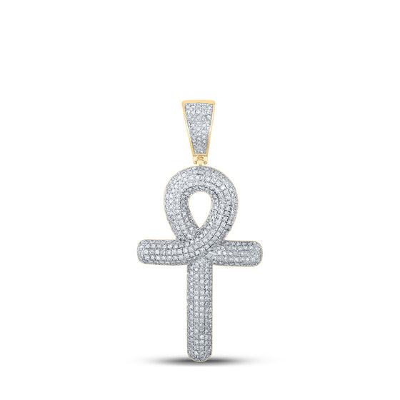10k Yellow Gold Mens Round Diamond Ankh Cross Charm Pendant 1 Cttw