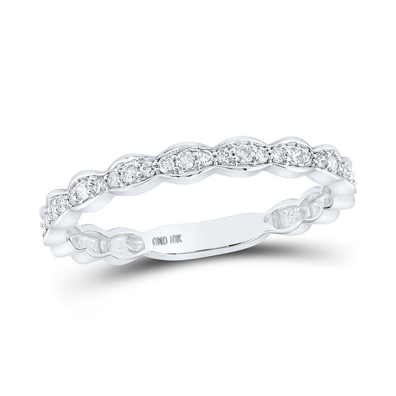 10k White Gold Womens Round Diamond Stackable Band Ring 1/6 Cttw