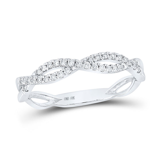 10k White Gold Womens Round Diamond Twist Stackable Band Ring 1/6 Cttw