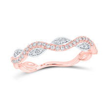  10k Rose Gold Womens Round Diamond Wavy Stackable Band Ring 1/6 Cttw