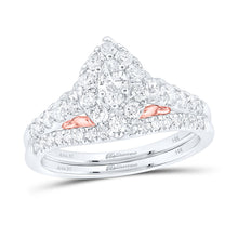  14k Two-tone Gold Marquise Diamond Bridal Wedding Ring Band Set 1 Cttw