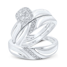  10k White Gold His Hers Round Diamond Cluster Matching Wedding Set 1/3 Cttw