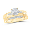 10k Yellow Gold His Hers Round Diamond Cluster Matching Wedding Set 1/2 Cttw