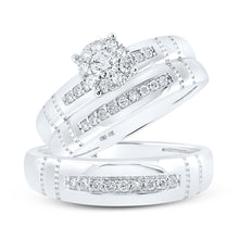  10k White Gold His Hers Round Diamond Cluster Matching Wedding Set 1/2 Cttw