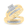 10k Yellow Gold His Hers Round Diamond Cluster Matching Wedding Set 1/3 Cttw