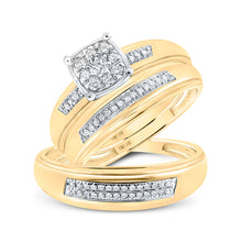  10k Yellow Gold His Hers Round Diamond Cluster Matching Wedding Set 1/3 Cttw