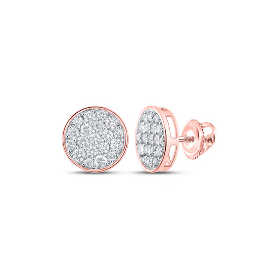 10k Rose Gold Round Diamond Cluster Earrings 1 Cttw