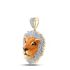 10k Yellow Gold Mens Round Diamond Lion Face Animal Charm Pendant 1 Cttw