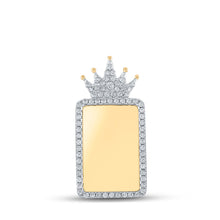  10k Yellow Gold Mens Round Diamond Dogtag Crown Memory Charm Pendant 1 Cttw