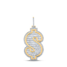  10k Yellow Gold Mens Baguette Diamond Dollar Sign Charm Pendant 3-5/8 Cttw
