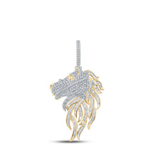  10k Yellow Gold Mens Baguette Diamond Horse Mane Charm Pendant 2-5/8 Cttw