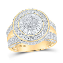  10k Yellow Gold Mens Baguette Diamond Circle Cluster Ring 3-1/3 Cttw