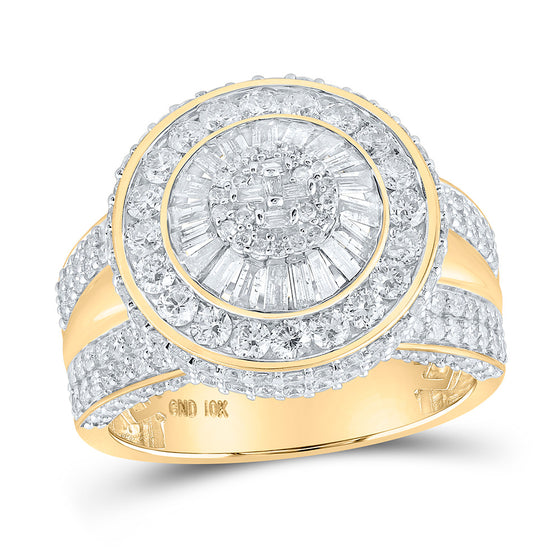 10k Yellow Gold Mens Baguette Diamond Circle Cluster Ring 3-1/3 Cttw