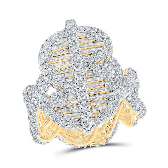 10k Yellow Gold Mens Baguette Diamond Dollar Sign Fashion Ring 4-5/8 Cttw