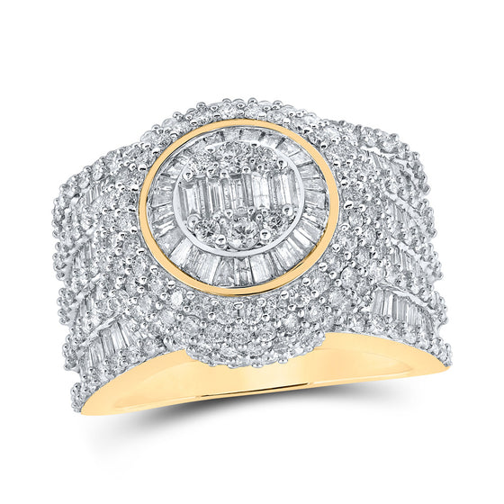 10k Yellow Gold Mens Baguette Diamond Circle Cluster Ring 4 Cttw