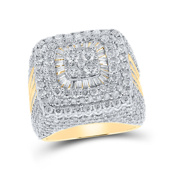 10k Yellow Gold Mens Baguette Diamond Square Cluster Ring 6-5/8 Cttw