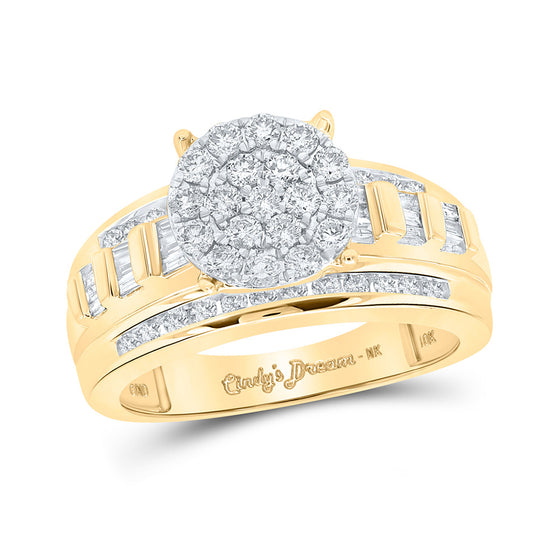 10k Yellow Gold Round Diamond Cluster Bridal Wedding Engagement Ring 1 Cttw