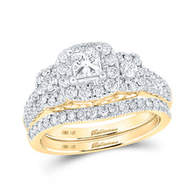  14k Yellow Gold Princess Diamond Halo Bridal Wedding Ring Band Set 1-1/2 Cttw
