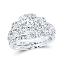  14k White Gold Princess Diamond Halo Bridal Wedding Ring Band Set 1-1/2 Cttw