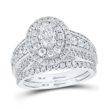  14k White Gold Oval Diamond Halo Bridal Wedding Ring Band Set 2 Cttw