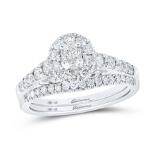  14k White Gold Oval Diamond Halo Bridal Wedding Ring Band Set 1 Cttw