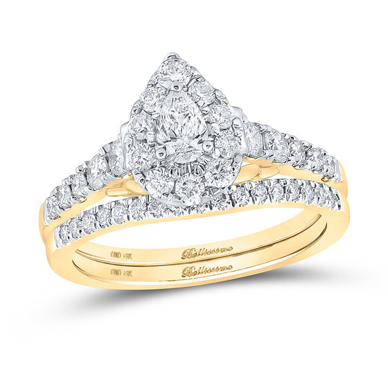 14k Yellow Gold Pear Diamond Bridal Wedding Ring Band Set 1 Cttw