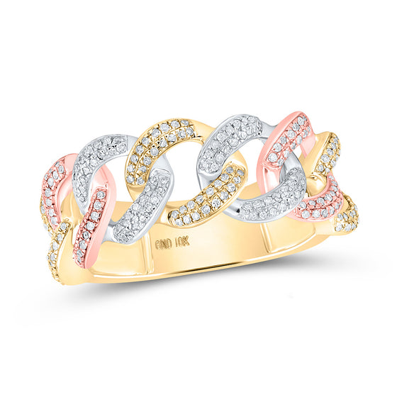 10k Tri-Tone Gold Mens Round Diamond Cuban Link Band Ring 1/2 Cttw
