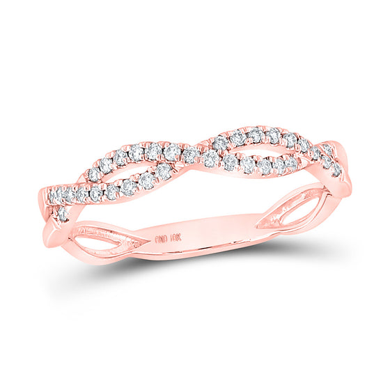10k Rose Gold Womens Round Diamond Twist Stackable Band Ring 1/6 Cttw