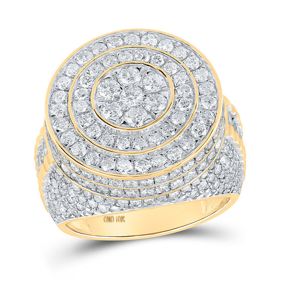 10k Yellow Gold Mens Round Diamond Circle Cluster Ring 5 Cttw