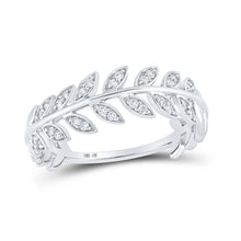  10k White Gold Womens Round Diamond Vine Leaf Stackable Band Ring 1/8 Cttw