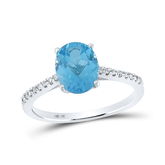 10k White Gold Womens Oval Synthetic Blue Topaz Solitaire Ring 2-1/3 Cttw