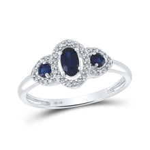  10k White Gold Womens Oval Synthetic Blue Sapphire 3-stone Ring 5/8 Cttw