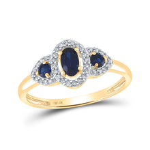  10k Yellow Gold Womens Oval Synthetic Blue Sapphire 3-stone Ring 5/8 Cttw