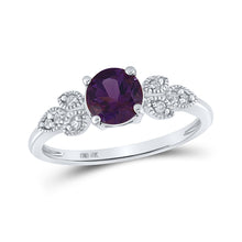  10k White Gold Womens Round Synthetic Amethyst Floral Solitaire Ring 7/8 Cttw