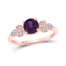  10k Rose Gold Womens Round Synthetic Amethyst Floral Solitaire Ring 7/8 Cttw