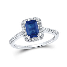  10k White Gold Womens Emerald Synthetic Blue Sapphire Solitaire Ring 1-3/4 Cttw