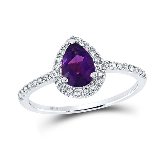 10k White Gold Womens Pear Synthetic Amethyst Solitaire Ring 3/4 Cttw