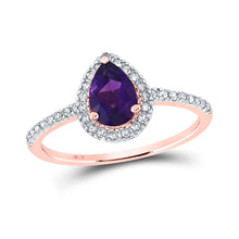  10k Rose Gold Womens Pear Synthetic Amethyst Solitaire Ring 3/4 Cttw
