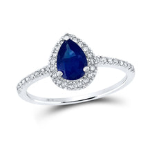 10k White Gold Womens Pear Synthetic Blue Sapphire Solitaire Ring 1 Cttw