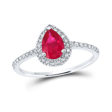  10k White Gold Womens Pear Synthetic Ruby Solitaire Ring 1 Cttw