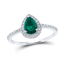 10k White Gold Womens Pear Synthetic Emerald Solitaire Ring 7/8 Cttw