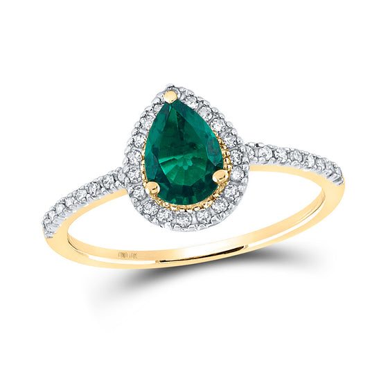 10k Yellow Gold Womens Pear Synthetic Emerald Solitaire Ring 7/8 Cttw
