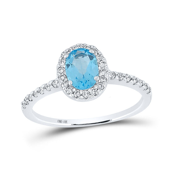 10k White Gold Womens Oval Synthetic Blue Topaz Solitaire Ring 1-1/5 Cttw
